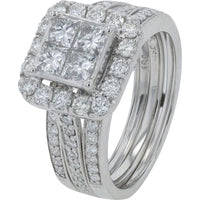 14K White Gold 2.72 Carat Total Diamond Bridal Set with Princess Cut Center and Halo Accent Diamonds