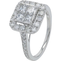 14K White Gold 2.72 Carat Total Diamond Bridal Set with Princess Cut Center and Halo Accent Diamonds