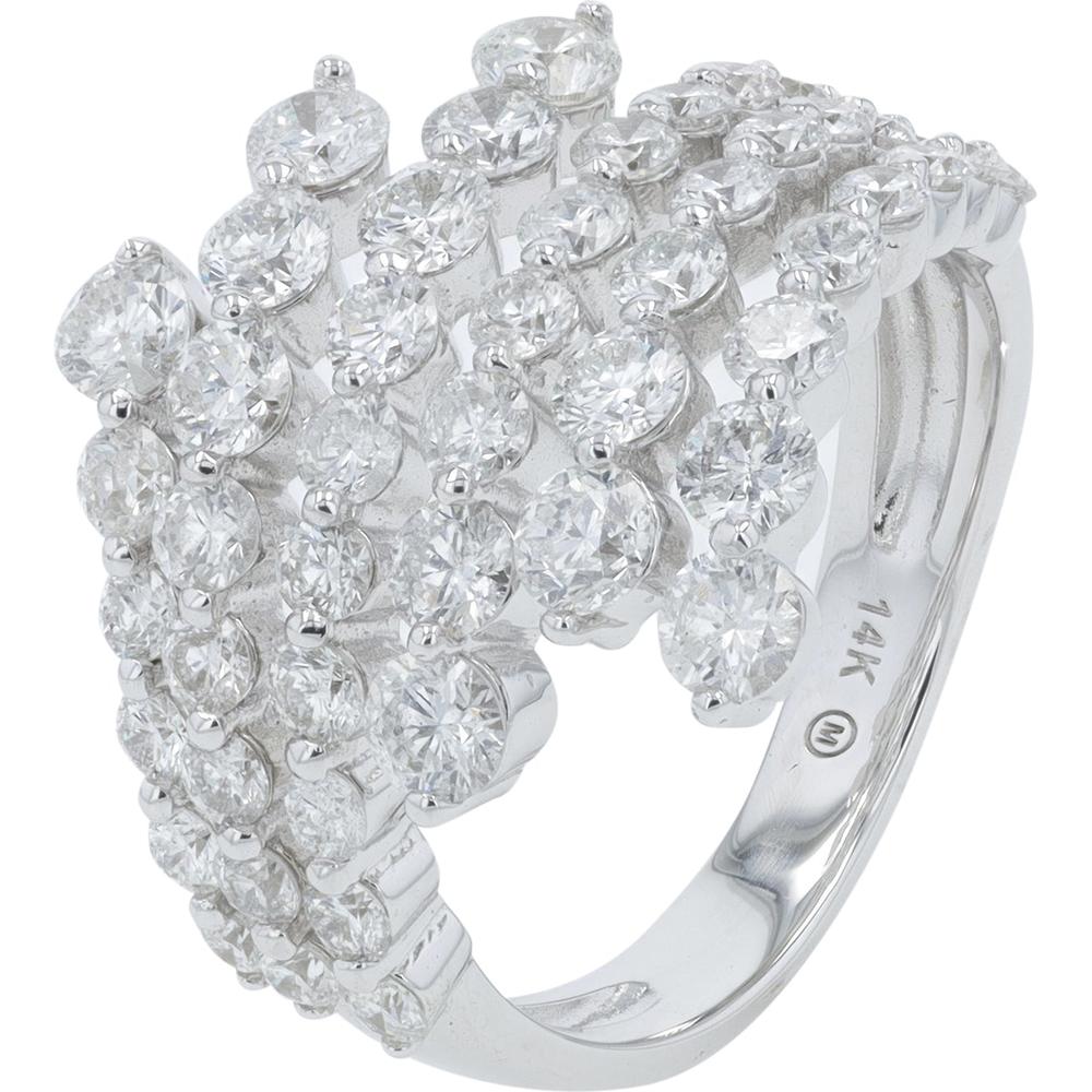 14K White Gold 2.75 Carat Bypass Ring with Prong Set Round Diamonds