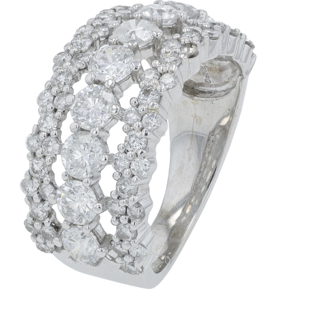 14K White Gold 2.75 Carat Multi - Row Round Diamond Ring - Prong Set Sparkling Diamonds