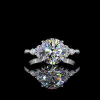 14K White Gold 2.75 Carat Round Brilliant Lab Diamond Ring with Marquise and Round Side Stones - E Color VS1 Clarity - Covaloro Fine Jewelry