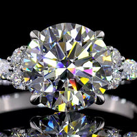 14K White Gold 2.75 Carat Round Brilliant Lab Diamond Ring with Marquise and Round Side Stones - E Color VS1 Clarity - Covaloro Fine Jewelry