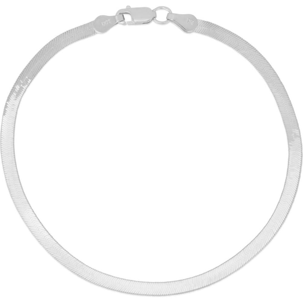 14K White Gold 2.8mm Imperial Herringbone Chain Necklace - 18" Polished by Orozza Fine Jewelry