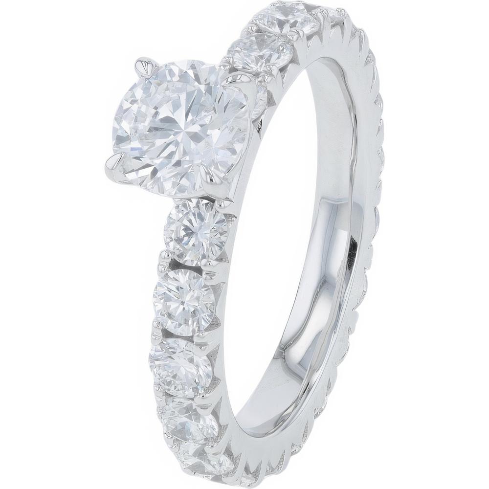 14K White Gold 2.90 Carat Total Carat Weight Lab Grown Diamond Engagement Ring with Prong Set Round Diamonds