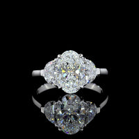 14K White Gold 2.96 Carat Three Stone Ring with Oval and Half-Moon Lab Diamonds E-F VS1 - Covaloro Fine Jewelry