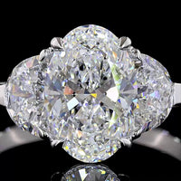 14K White Gold 2.96 Carat Three Stone Ring with Oval and Half-Moon Lab Diamonds E-F VS1 - Covaloro Fine Jewelry