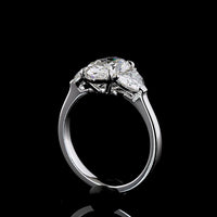 14K White Gold 2.96 Carat Three Stone Ring with Oval and Half-Moon Lab Diamonds E-F VS1 - Covaloro Fine Jewelry