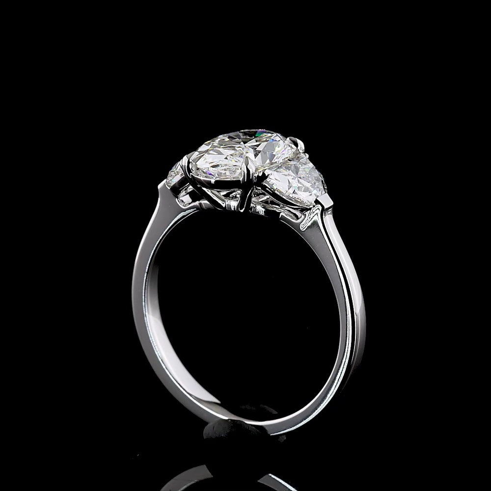 14K White Gold 2.96 Carat Three Stone Ring with Oval and Half-Moon Lab Diamonds E-F VS1 - Covaloro Fine Jewelry