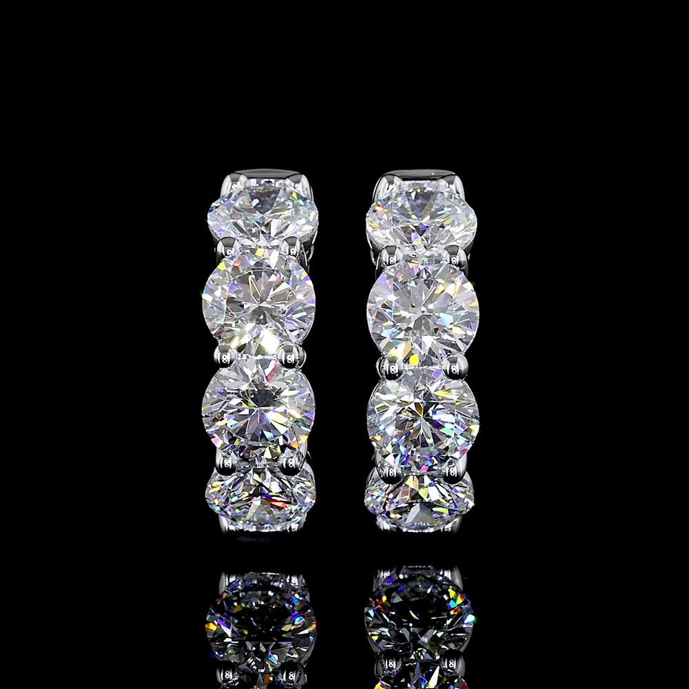 14K White Gold 2.98 Carats Total Weight Round Brilliant Cut Lab Diamond Huggie Earrings - E-F Color VS1 Clarity - Covaloro Fine Jewelry