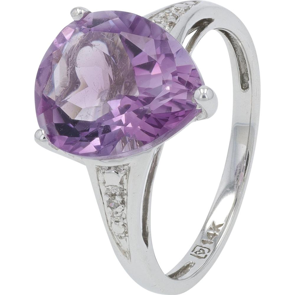 14K White Gold 2 Carat Amethyst Ring with Diamond Accents - 2.00 Carat Total Amethyst Weight