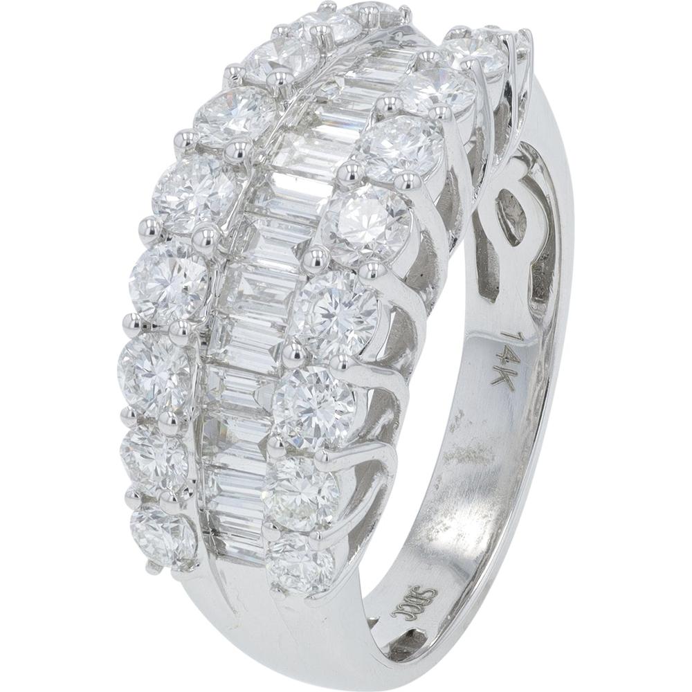 14K White Gold 2 Carat Diamond Band with Round and Baguette Diamonds - 2.00 Carat Total Diamond Weight