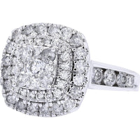 14K White Gold 2 Carat Diamond Double Halo Ring with Brilliant Cut Diamonds