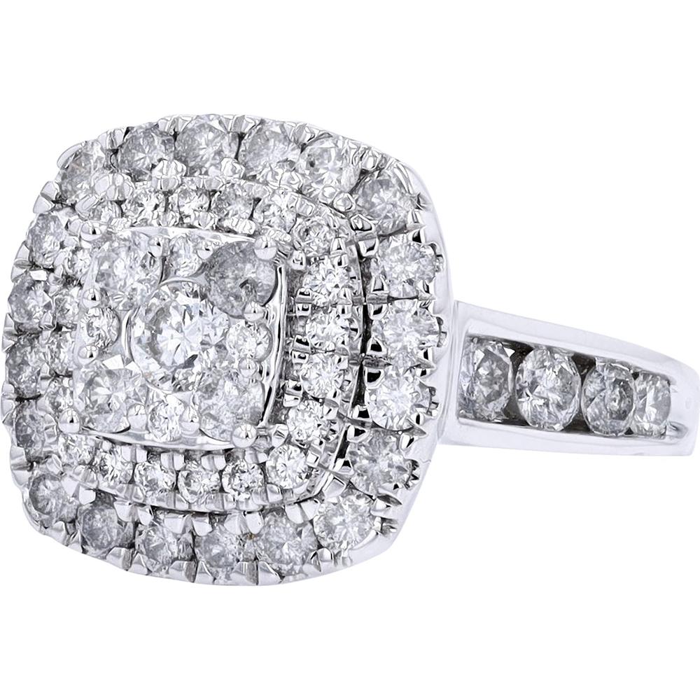 14K White Gold 2 Carat Diamond Double Halo Ring with Brilliant Cut Diamonds