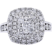 14K White Gold 2 Carat Diamond Double Halo Ring with Brilliant Cut Diamonds