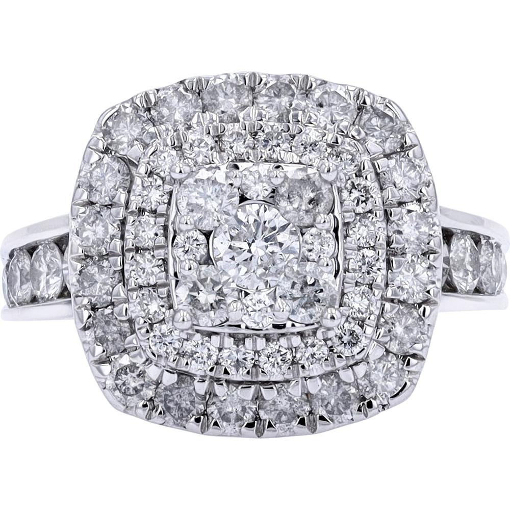 14K White Gold 2 Carat Diamond Double Halo Ring with Brilliant Cut Diamonds