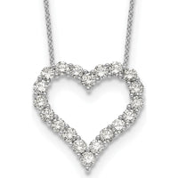 14K White Gold 2 Carat Diamond Heart Necklace - 18" with Round Diamonds and Rhodium Plating by Monteluci Fine Jewelry