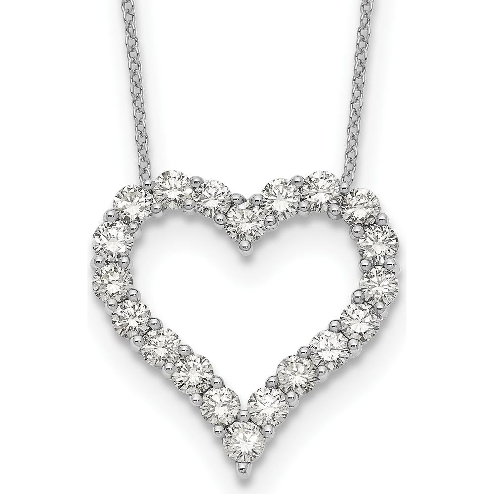 14K White Gold 2 Carat Diamond Heart Necklace - 18" with Round Diamonds and Rhodium Plating by Monteluci Fine Jewelry