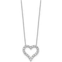 14K White Gold 2 Carat Diamond Heart Necklace - 18" with Round Diamonds and Rhodium Plating by Monteluci Fine Jewelry