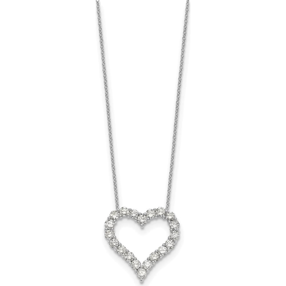 14K White Gold 2 Carat Diamond Heart Necklace - 18" with Round Diamonds and Rhodium Plating by Monteluci Fine Jewelry
