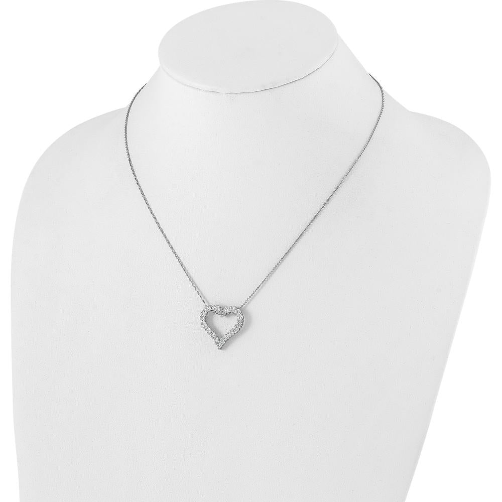 14K White Gold 2 Carat Diamond Heart Necklace - 18" with Round Diamonds and Rhodium Plating by Monteluci Fine Jewelry