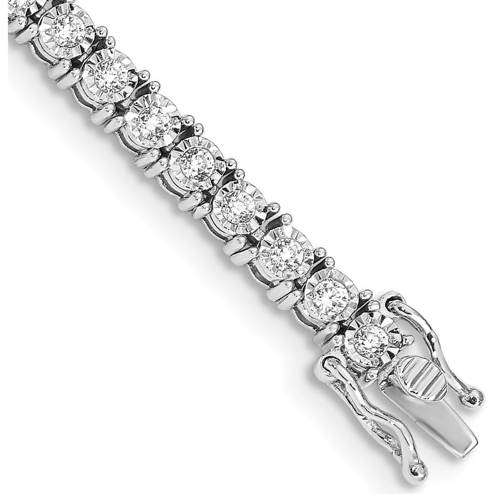 14K White Gold 2 Carat Diamond Illusion Tennis Bracelet with Round Diamonds - 7.5" Length by Monteluci Fine Jewelry