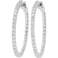 14K White Gold 2 Carat Diamond Inside - Out Hoop Earrings - 2.00 Carat Total Diamond Weight