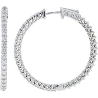 14K White Gold 2 Carat Diamond Inside - Out Hoop Earrings - 2.00 Carat Total Diamond Weight