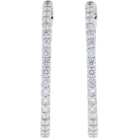 14K White Gold 2 Carat Diamond Inside - Out Hoop Earrings - 2.00 Carat Total Diamond Weight