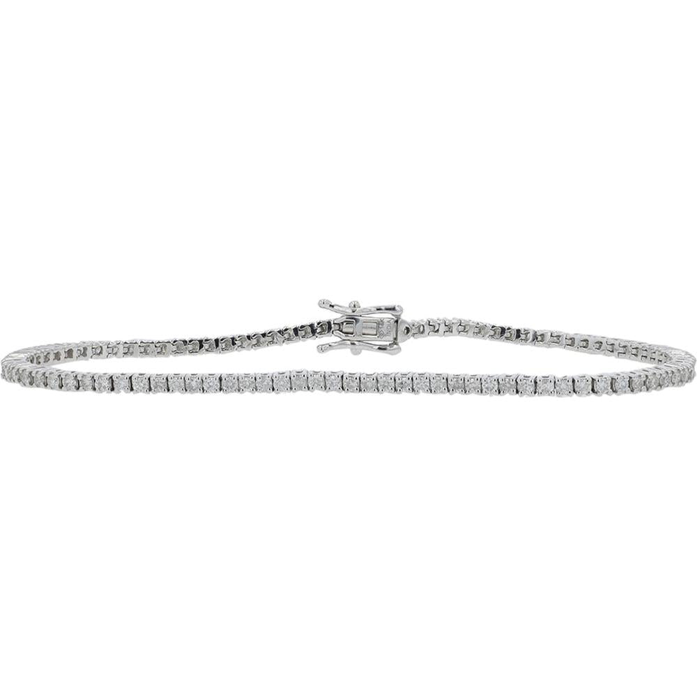 14K White Gold 2 Carat Diamond Tennis Bracelet with Prong Set Round Diamonds - 2.00 Carat Total Diamond Weight