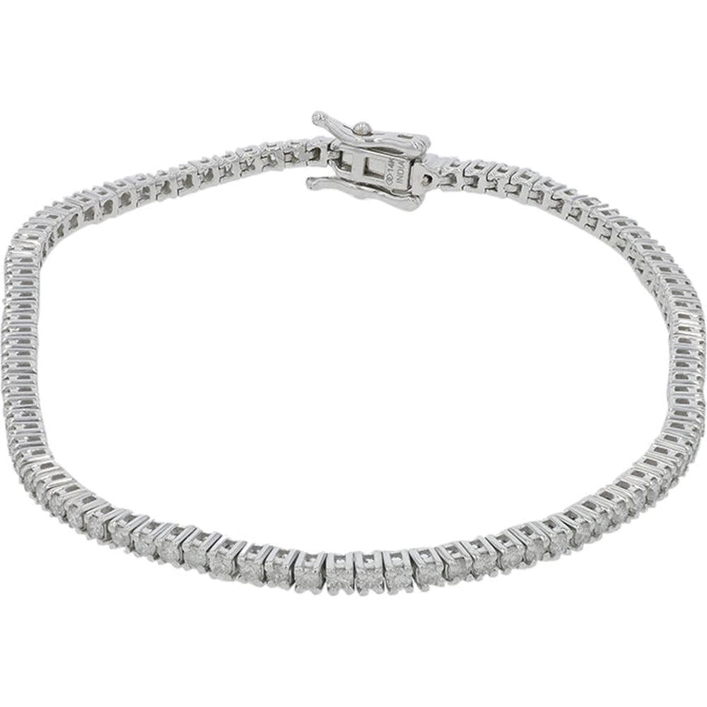 14K White Gold 2 Carat Diamond Tennis Bracelet with Prong Set Round Diamonds - 2.00 Carat Total Diamond Weight