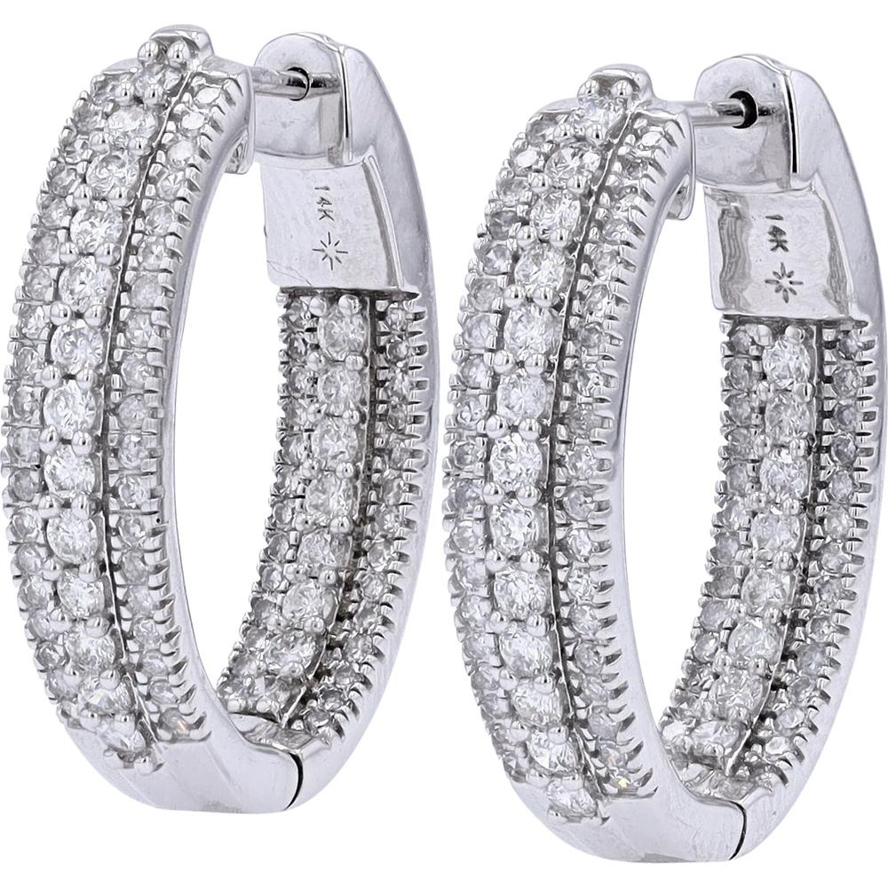 14K White Gold 2 - Carat Inside - Out Diamond Hoop Earrings - 1.00 Carat Per Earring
