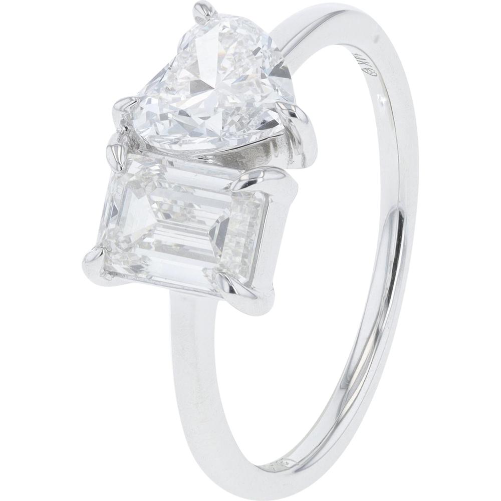 14K White Gold 2 Carat Lab Grown Diamond Emerald & Heart Engagement Ring
