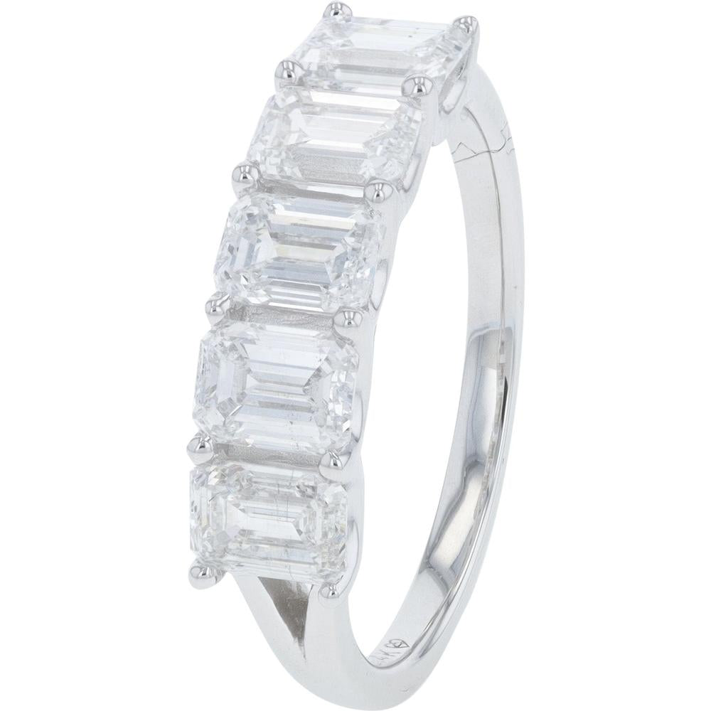 14K White Gold 2 Carat Lab-Grown Diamond Five-Stone Ring with Emerald-Cut Stones