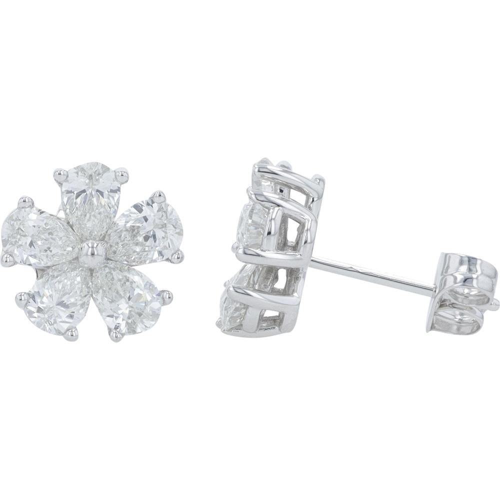 14K White Gold 2 Carat Lab Grown Diamond Flower Earrings - 2.00 Carat Total Diamond Weight
