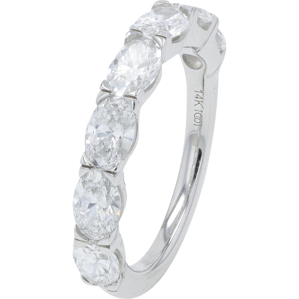 14K White Gold 2 Carat Lab Grown Oval Diamond Band - 2.00 Carat Total Diamond Weight