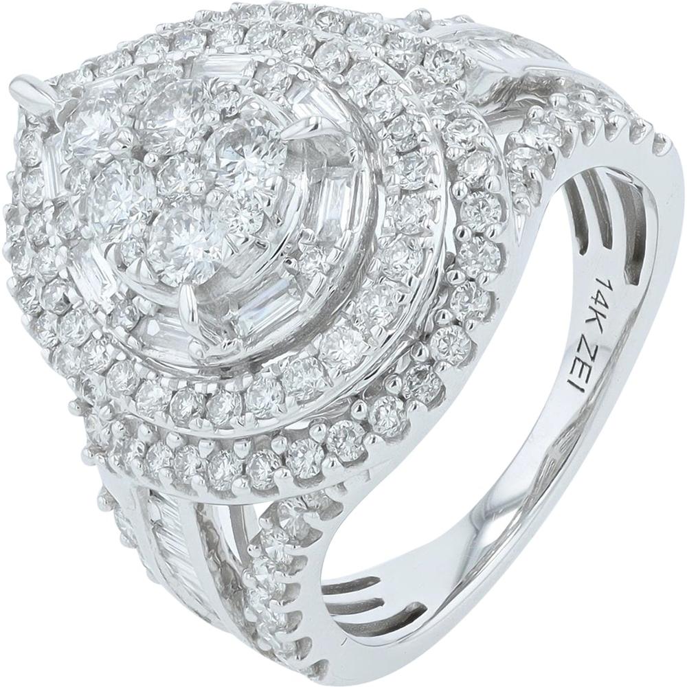 14K White Gold 2 Carat Pear-Shaped Diamond Cluster Ring