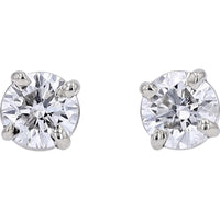 14K White Gold 2 Carat Round Cut Diamond Stud Earrings with Screw Backs - 2.00 Carat Total Diamond Weight