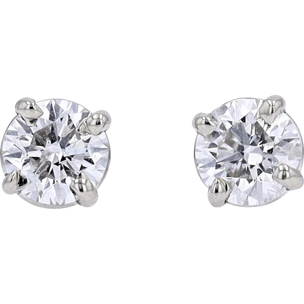 14K White Gold 2 Carat Round Cut Diamond Stud Earrings with Screw Backs - 2.00 Carat Total Diamond Weight