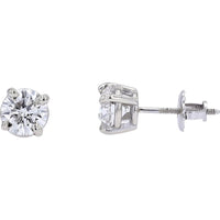 14K White Gold 2 Carat Round Cut Diamond Stud Earrings with Screw Backs - 2.00 Carat Total Diamond Weight