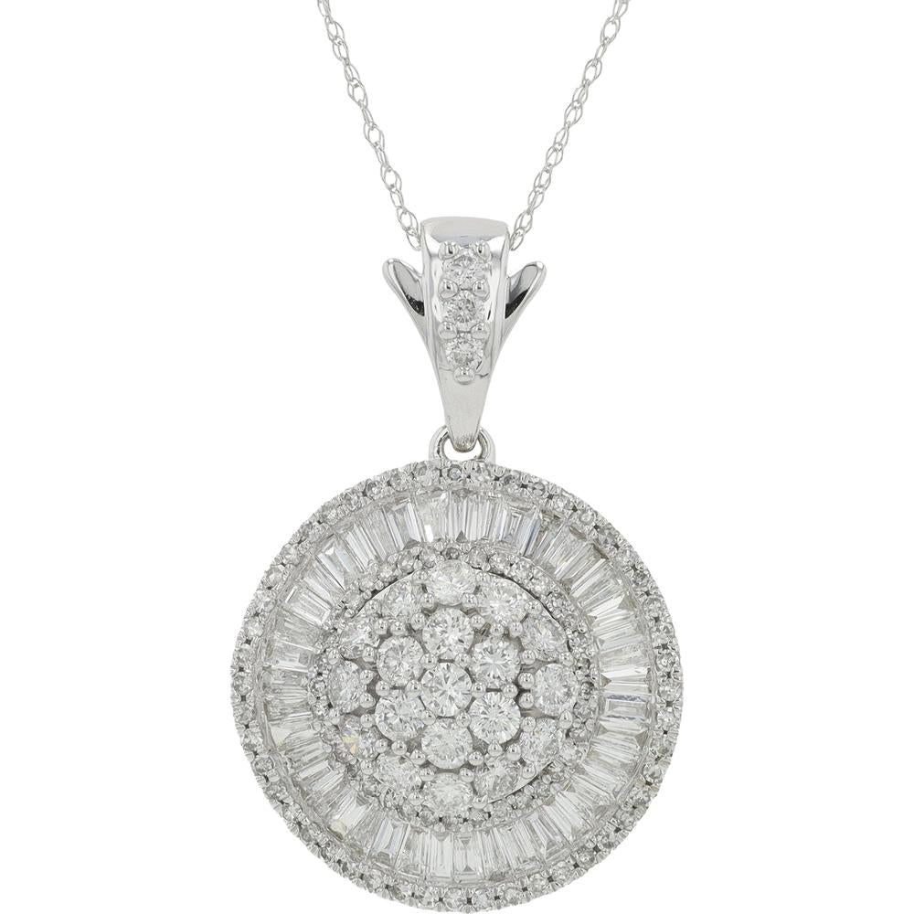 14K White Gold 2 Carat Total Weight Diamond Cluster Pendant