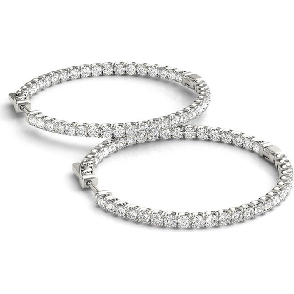 14K White Gold 2 Carat Total Weight Lab Diamond One Inch Four-Prong Round Hoop Earrings by Robinson's Jewelers