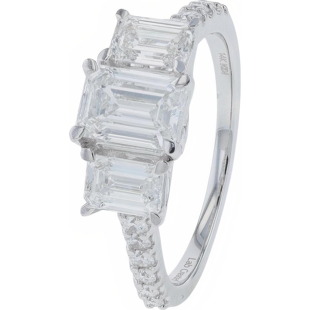 14K White Gold 2 Carat Total Weight Lab Grown Diamond Engagement Ring with Asscher Cut and Pavé Band