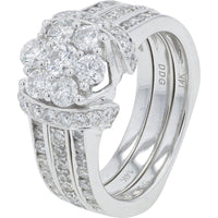 14K White Gold 2 Carat Total Weight Round Diamond Cluster Bridal Set with Pavé Band