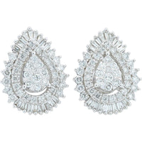 14K White Gold 2 Carats Diamond Cluster Drop Stud Earrings - 2.00 Carat Total Diamond Weight