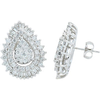 14K White Gold 2 Carats Diamond Cluster Drop Stud Earrings - 2.00 Carat Total Diamond Weight