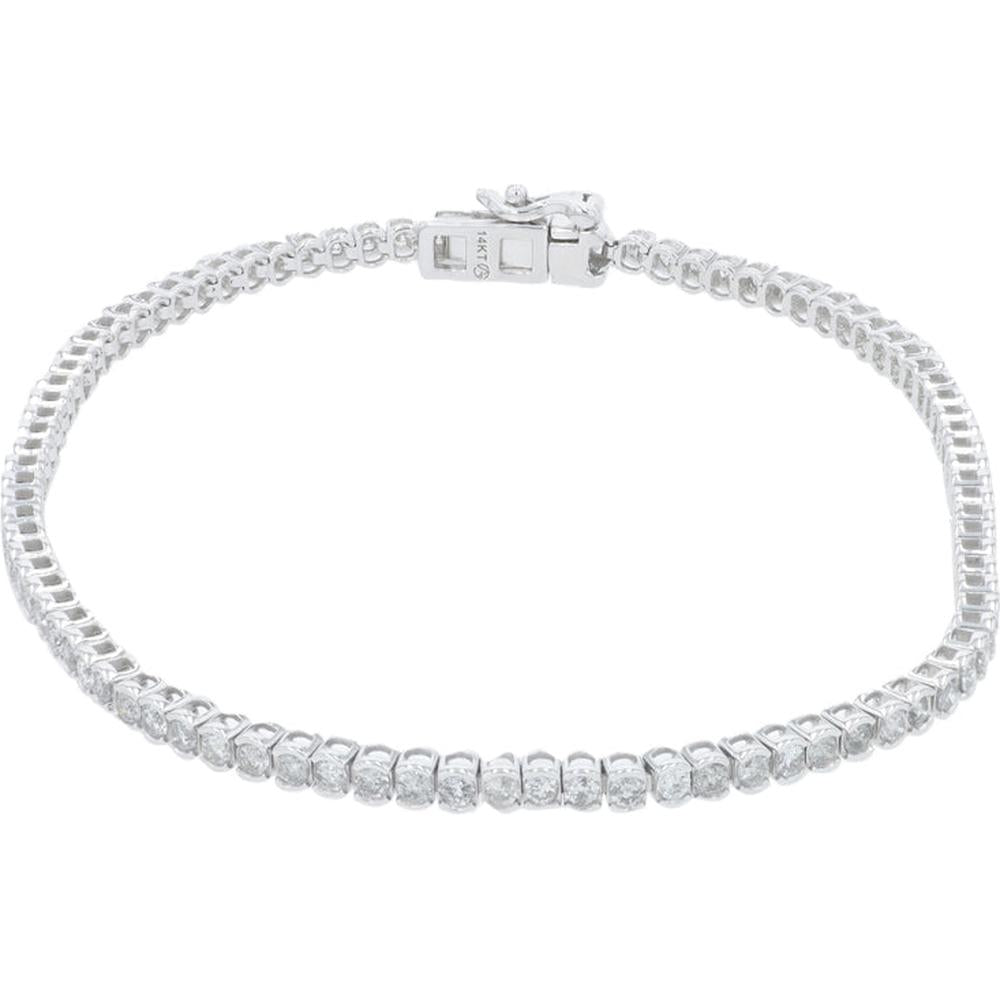 14K White Gold 2 Carats Diamond Tennis Bracelet with Secure Clasp - 2.00 Carats Total Diamond Weight