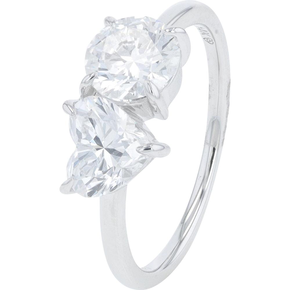 14K White Gold 2 Carats Round & Heart Lab Grown Diamond Engagement Ring