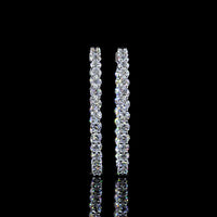 14K White Gold 2-Inch Large Hoop Earrings with 58 Prong Set Round Lab Diamonds - 5.21 Carat Total Diamond Weight - Covaloro Fine Jewelry