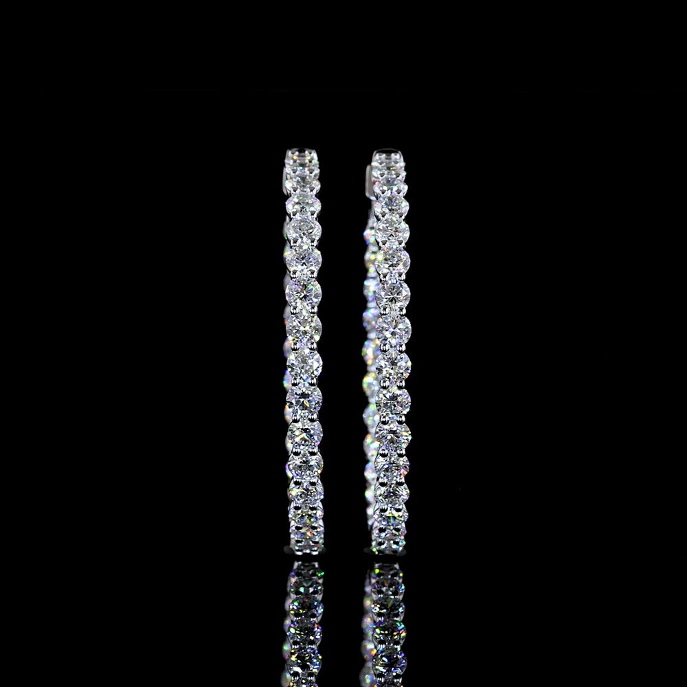 14K White Gold 2-Inch Large Hoop Earrings with 58 Prong Set Round Lab Diamonds - 5.21 Carat Total Diamond Weight - Covaloro Fine Jewelry