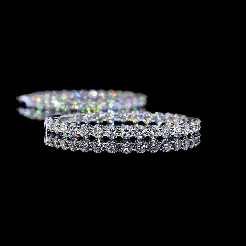 14K White Gold 2-Inch Large Hoop Earrings with 58 Prong Set Round Lab Diamonds - 5.21 Carat Total Diamond Weight - Covaloro Fine Jewelry